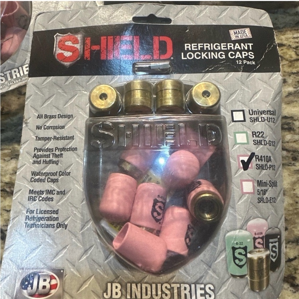 JB Industries Shield Refrigerant Locking Caps. R410A. SHLD-P12
